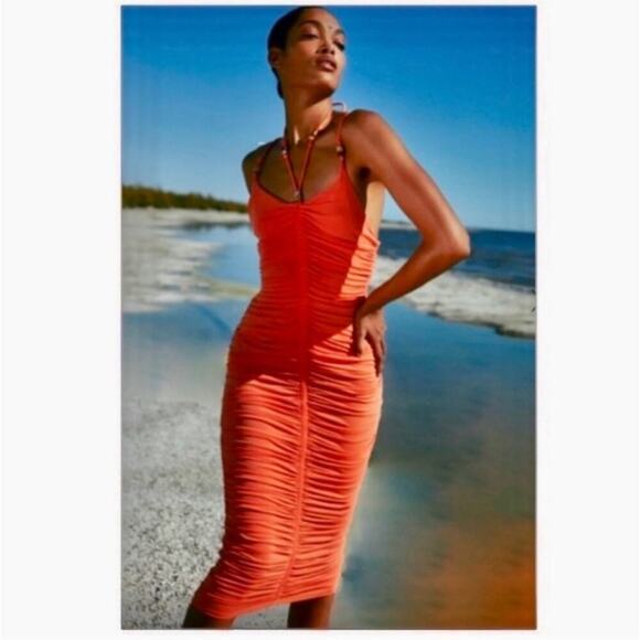 NEW $495 A.L.C. Allegra Ruched Bead-Embellished Midi-Dress - Picture 3 of 9